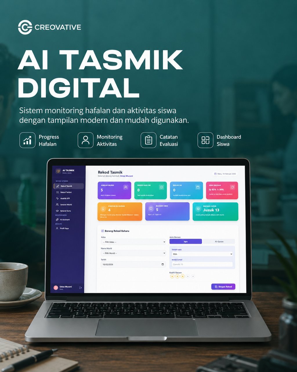 Screenshot buku tasmik digital berbasis web app